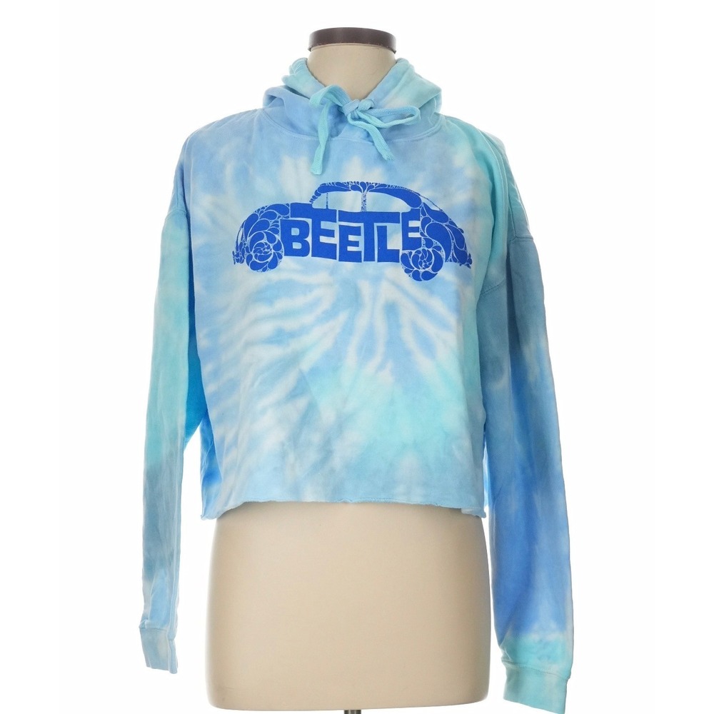 Volkswagen DriverGear Colortone Blue Tie Dye Cropped Hoodie VW Beetle Bug L NWT